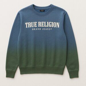 True Religion Federal Blue Ombre Pullover Sweatshirt Size L